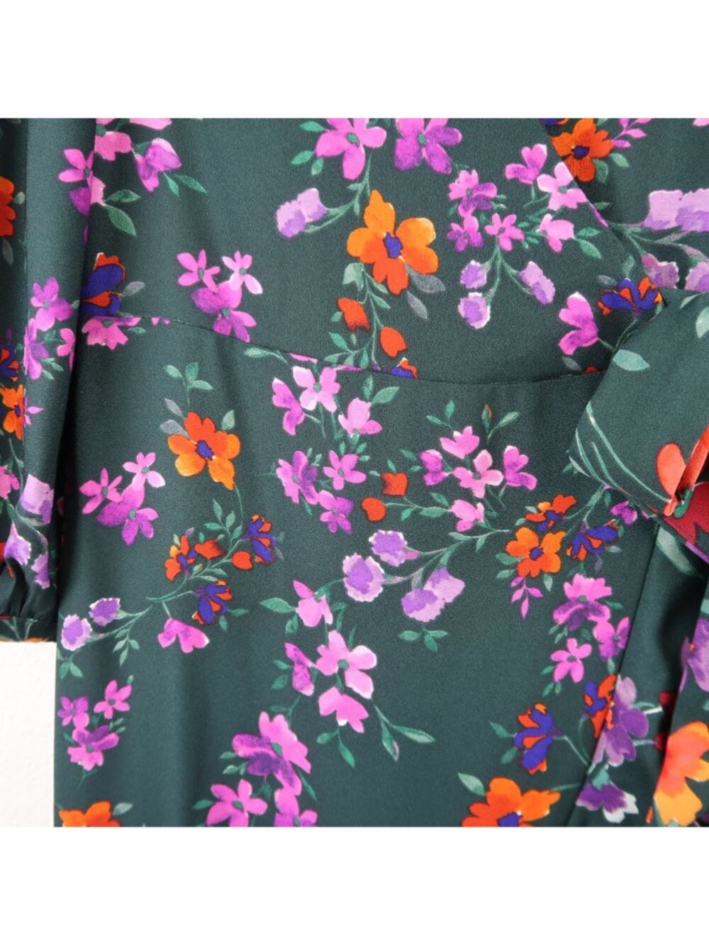 Calvin Klein 10 Floral Wrap Midi Dress Green Purple Orange Long Sleeve Fit Flare - Picture 2 of 6